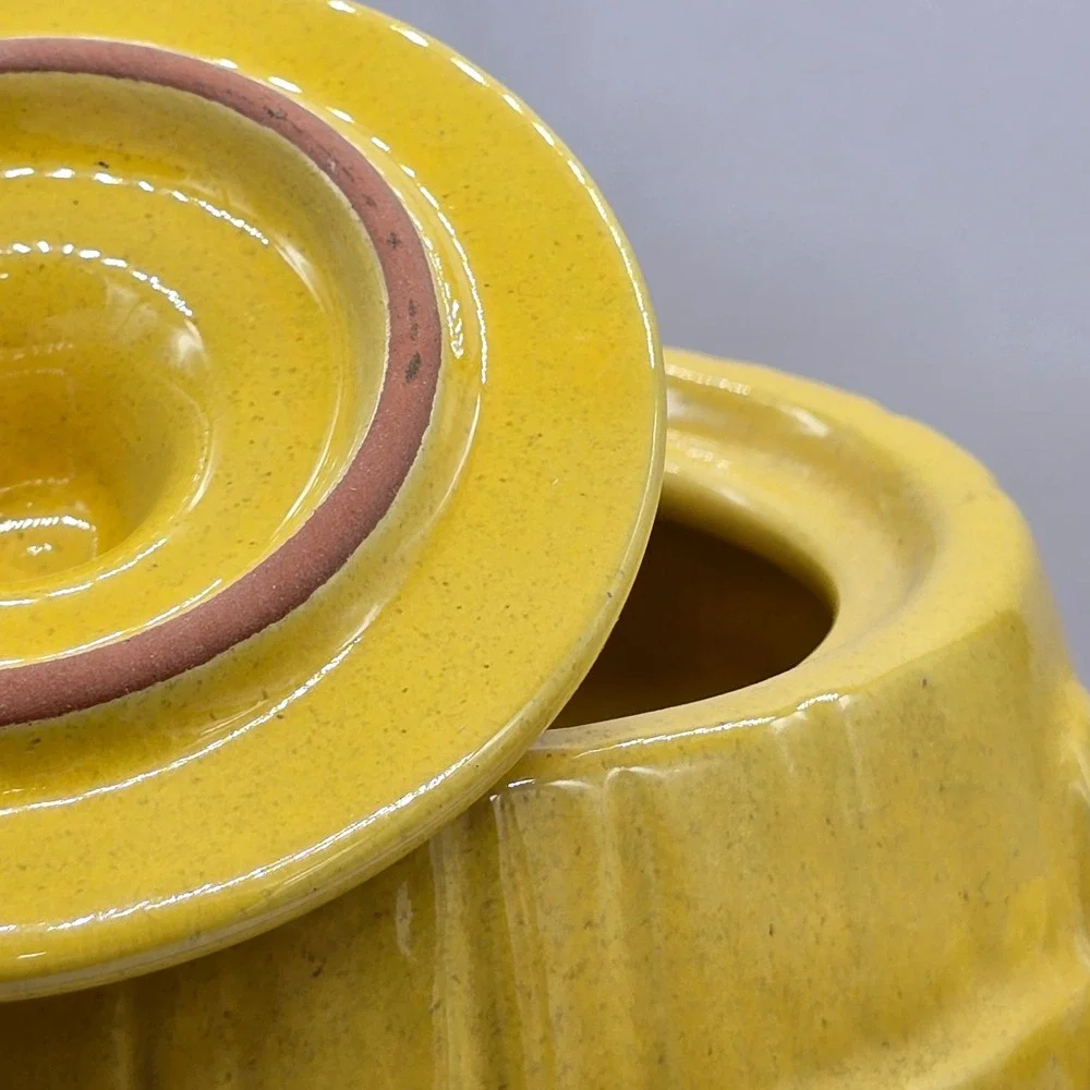 Vintage Frankoma‎ Yellow Barrel Cookie Jar w/ Lid French Country Farmhouse Decor